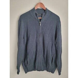 J McLaughlin Sweater Mens Large Blue Full Zip Knit 100% Cotton
